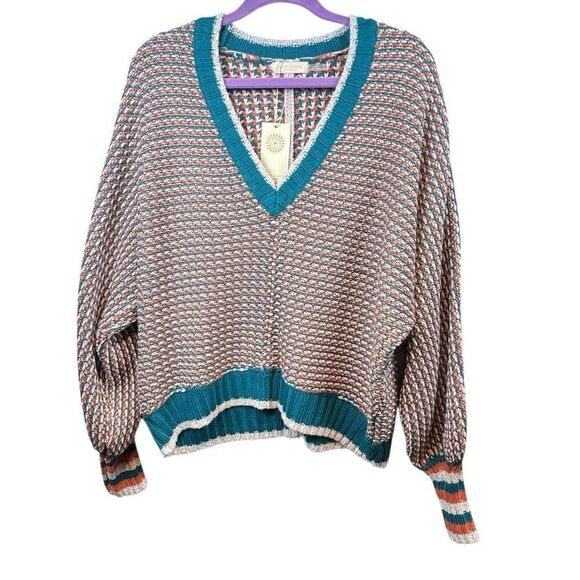 NWT Ramy Brook Larson Metallic Knit V-Neck Sweater Multicolor Size M - Picture 13 of 16